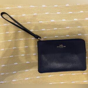 Coach Navy Wristlet with Gold Zipper